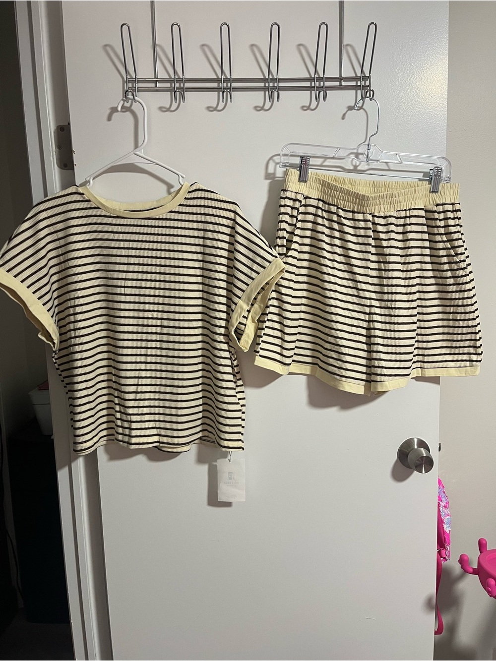 Amazon Striped Two-Piece Lounge Set in Cream and Brown